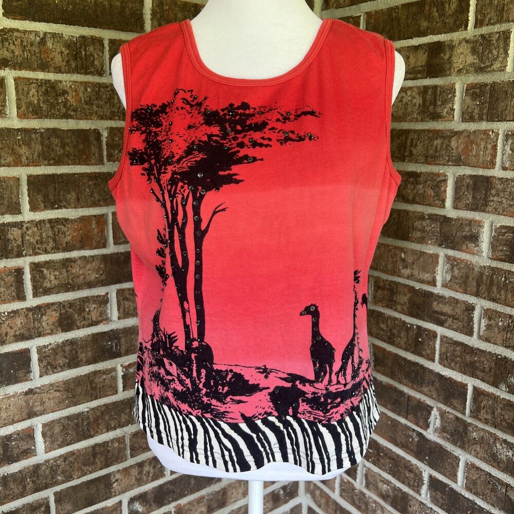 Take Two Clothing Co. Vintage 90s African Safari Sunset Beaded Top Large Cotton - Picture 2 of 10